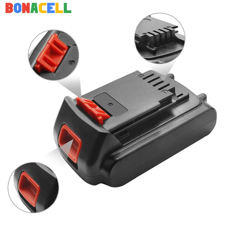 Bonacell 1 шт. 18 V/20 V 2000 мА/ч, литий-ионный аккумулятор Перезаряжаемые Батарея Замена электроинструмента Батарея для BLACK&DECKER LB20 LBX20 LBXR20