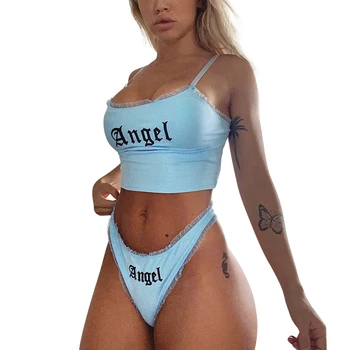 

POPALIA Bra Set Women Bandage Strapless Comfortable Camisole + G-string High Waist Briefs Panties Female Lingerie Set Clubwear