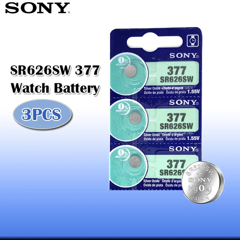 3 шт. 100% Sony Оригинал 1 55 V 377 SR626SW SR626 AG4 Серебряный оксид часы батарея Кнопка