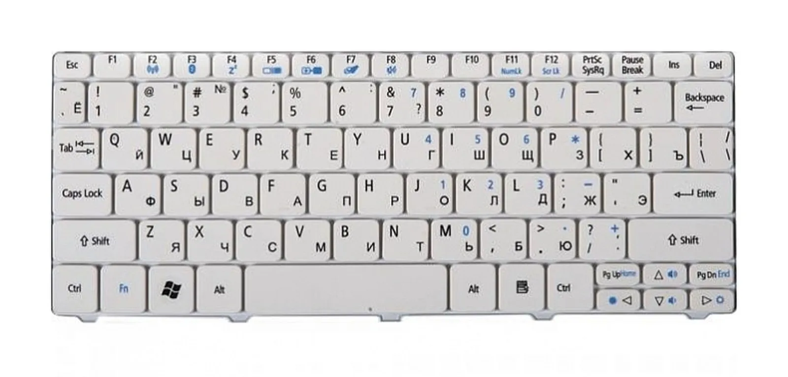Клавиатура для ноутбука Acer One 532 522 D255 D260 Белая P/n: ZH9 90.4GS07.C0R 9Z.N3K82.A0R 9Z.N3K82.Q0R |