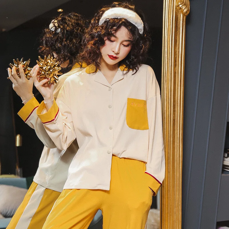 

8317 # Small Lettered Emblem Cardigan Cm Long Sleeve Pajamas Homewear Set Series