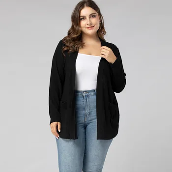 

Oversize Cardigan Loose Jacket Knitted Black 2020 Spring Plus Size Sweater Women Pocket Vintage Open Stitch Long Tops Fashion