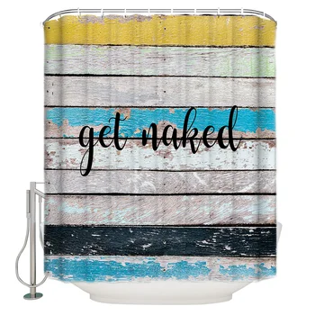 

Get Naket Vintage Wooden Board Texture Shower Curtain Waterproof Polyester Bath Curtain