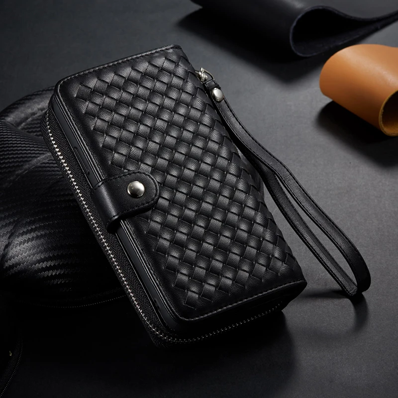 

Weave Wallet Purse Case For iPhone 11 Pro Max 6 6s 7 8 Plus X XR XS Max 5 5s SE 2020 Detachable Zipper Flip Leather Phone Cases
