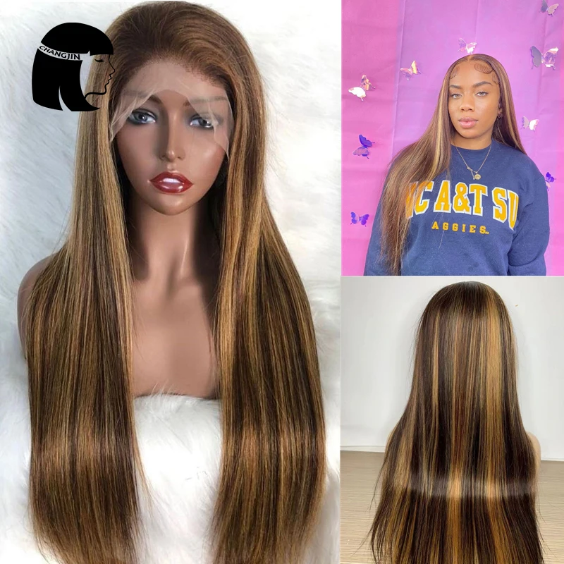 Honey Blonde Straight Frontal Wig Transparent Lace Wigs Highlight Lace Front Human Hair Wigs T Part Brazilian Short Bob Wig