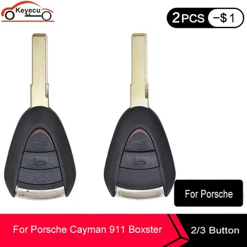

KEYECU 10 pcs/lot 2 Button 3 Button Remote Car Key Shell Case Fob for Porsche Cayman 911 Boxster Carrera GT with Uncut Blade