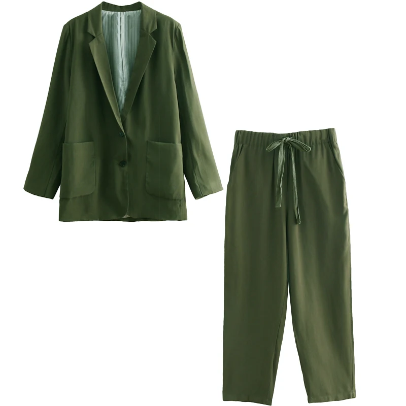 

Set female 2019 autumn small suit jacket wide leg pants two sets of temperament solid color wild loose fashion women's clothes