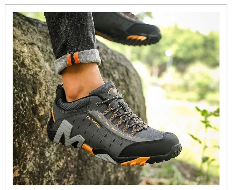 Outdoor Lover Trekking Shoes Men Waterproof Hiking Shoes Mountain Boots Genuine Leather Woodland Hunting Tactical Shoes