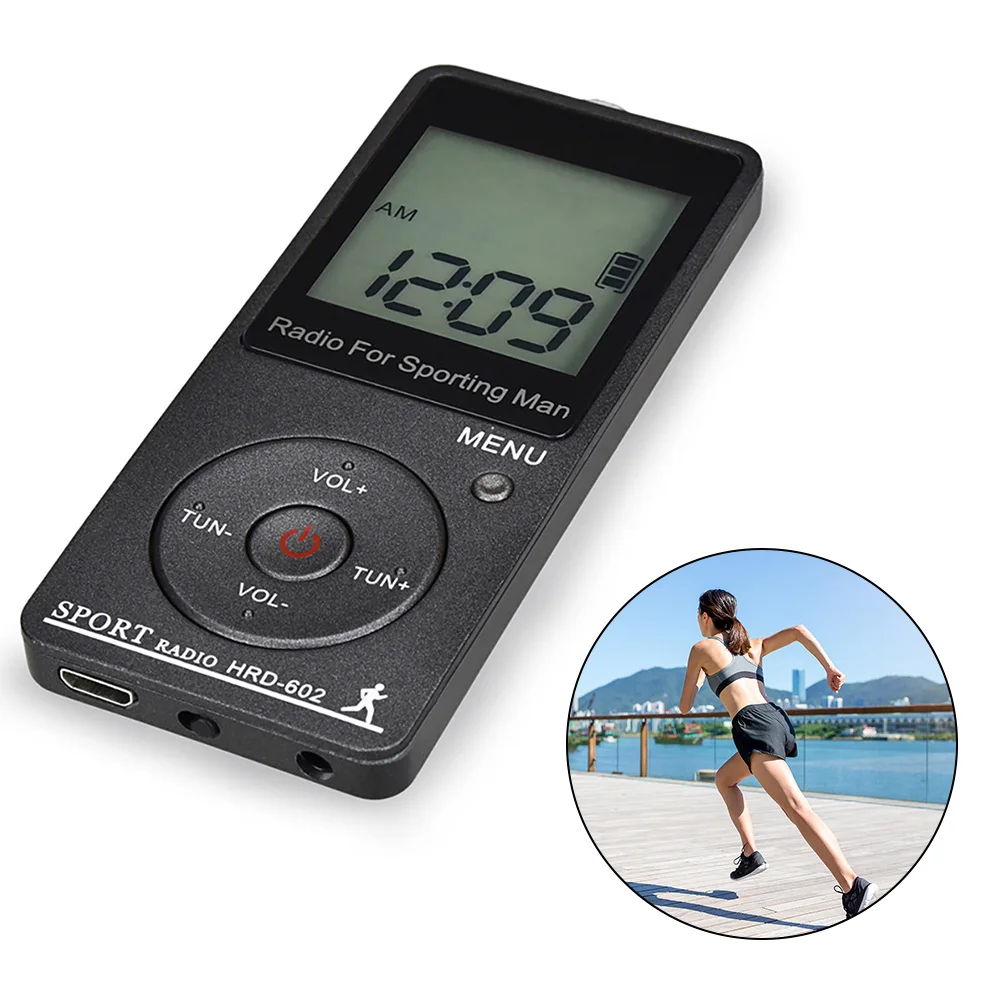 

Step-Counting Radio Portable Mini FM AM Airplane Band Receive LCD Screen Lock Button Display Headset Step-Counting Pocket Radio