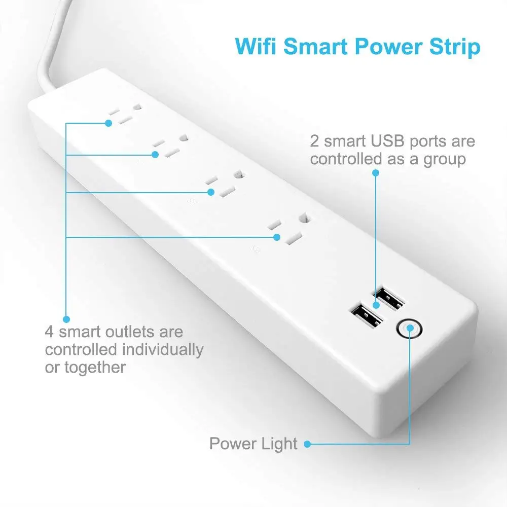 Wifi Smart power Strip стабилизатор напряжения США штепсельные розетки мульти удлинитель с USB работа с Alexa Google Assistant 1,5 м удлинитель