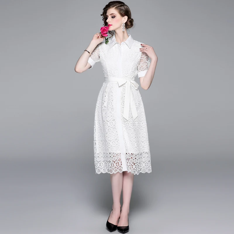 

2019 Summer Lace Dresses Women Floral Crochet Hollow Out Vestidos Work Casual Elegant Ladies Evening Party Dress