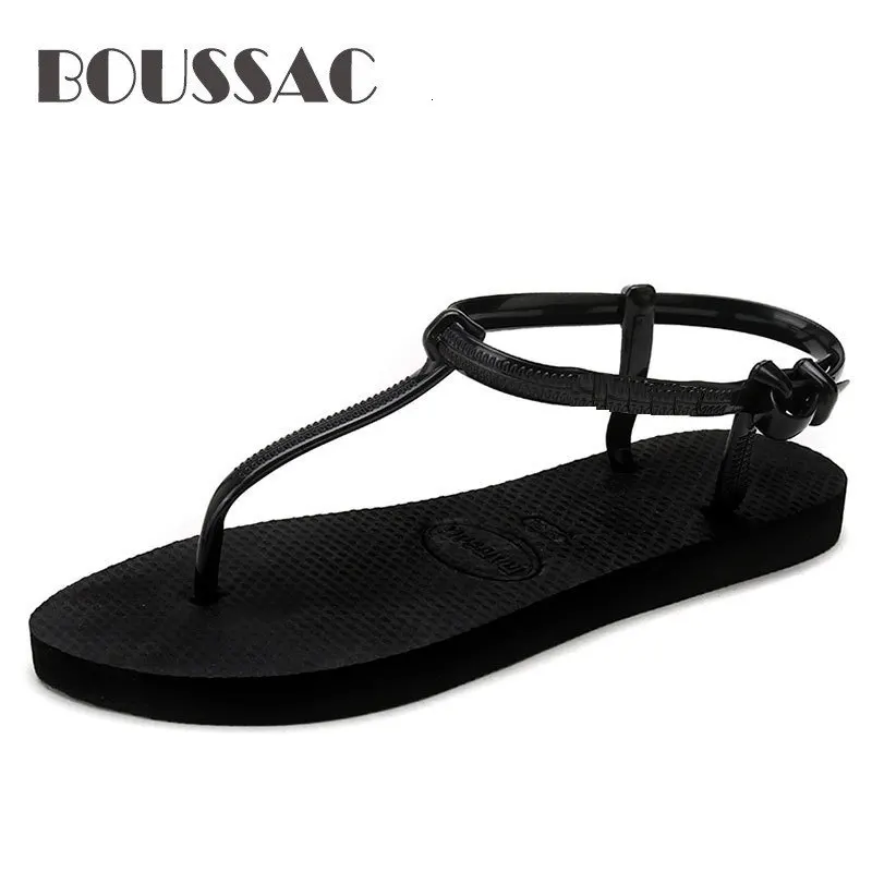 

BOUSSAC Women Sandals T Stripe Flat Sandals female Gladiator Sandals Basic Slippers Flip Flops Beach Shoes Zapatos De Mujer