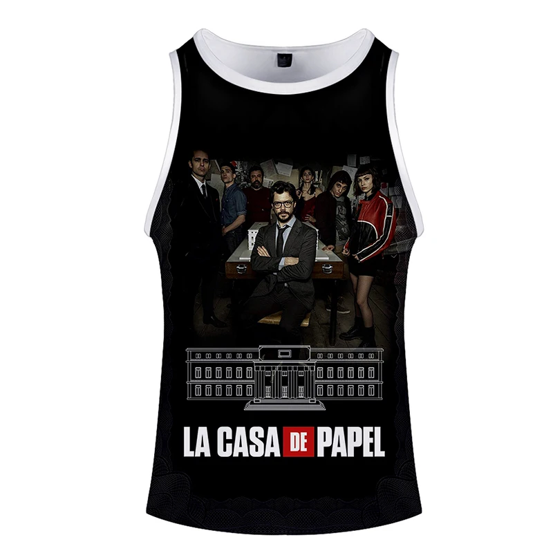 Наживка денег дом бумаги La Casa De Papel 3d Бодибилдинг майка на бретельках Мужская и женская одежда фитнес Homme 3D жилет 4XL