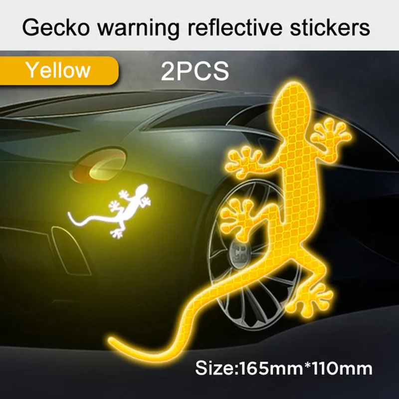 2 шт. наклейка Gecko Предупреждение ющий светильник для безопасности дорожного движения, отражатель, автомобильный бампер для кузова, автомобильная светоотражающая лента, украшение автомобиля - Цвет: 2 pieces-yellow