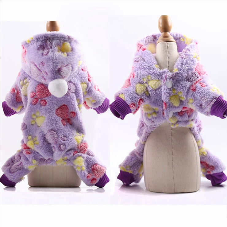 Фиолетовый XS-2XL мягкий, флисовый, для собаки комбинезон Теплая Зимняя одежда с принтом в виде собак маленькая собака щенок пальто костюм для животных Толстовка с капюшоном для собаки домашних животных Костюмы для йоркширского терьера, мопс - Цвет: Фиолетовый