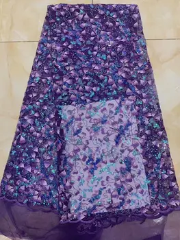 

Latest African Fabrics Flowers High Quality 2019 Nigerian Net Lace Fabric with Sequins Sequence Lace for Women Dresses