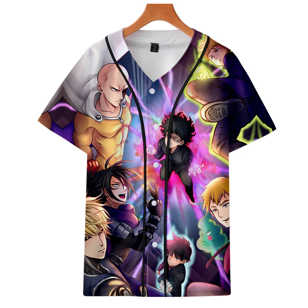 Аниме Mob Psycho 100 3D бейсбольная рубашка для мужчин мультфильм лето тонкий короткий рукав бейсбольная рубашка для мужчин Harajuku Mobu Saiko Hyaku рубашка