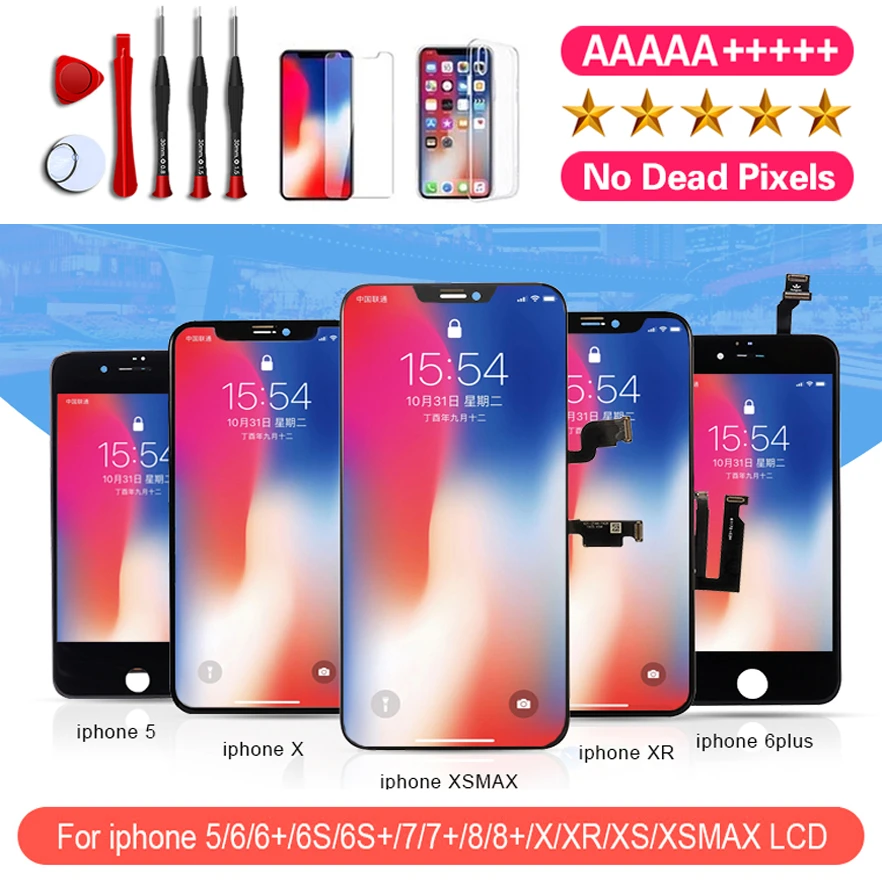AAA+++LCD Display For iPhone 5S 6 7 8 6S Plus X XR XS MAX OLED 11 Pro TFT With 3D Touch Screen Replacement No Dead Pixel Quality