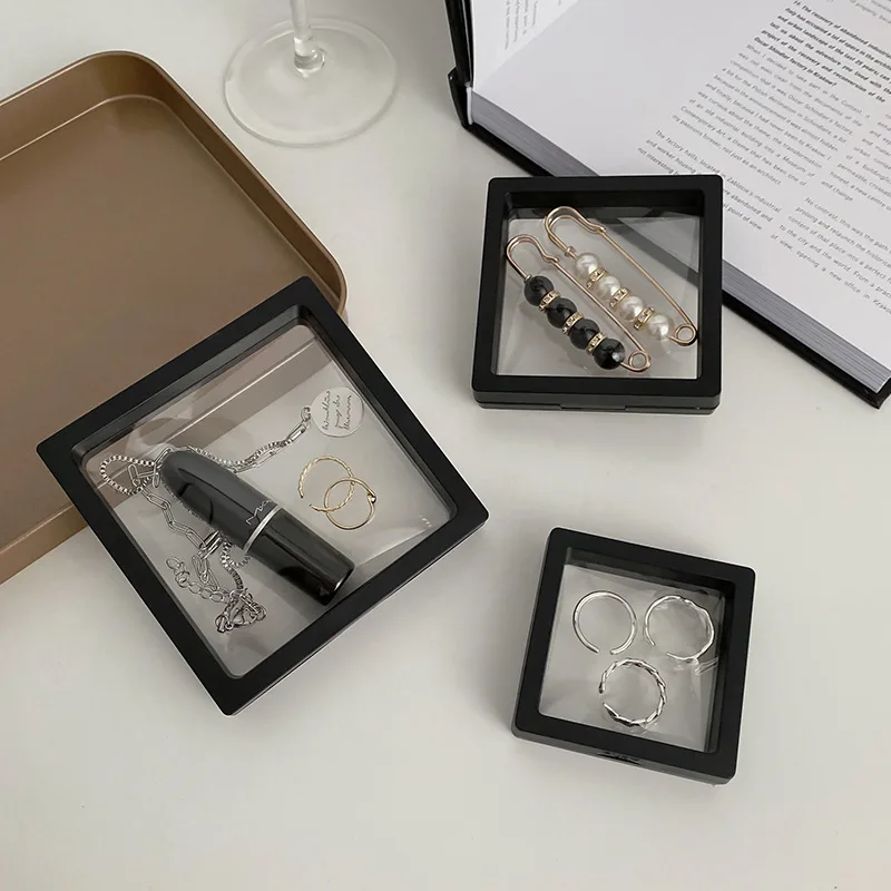Photo Frame Acrylic Display Holder Display Case DIY Still Life Display Photo Frame PE Film Dustproof Exhibition Decoration Suspended Floating Ring Earrings Display Rack Case