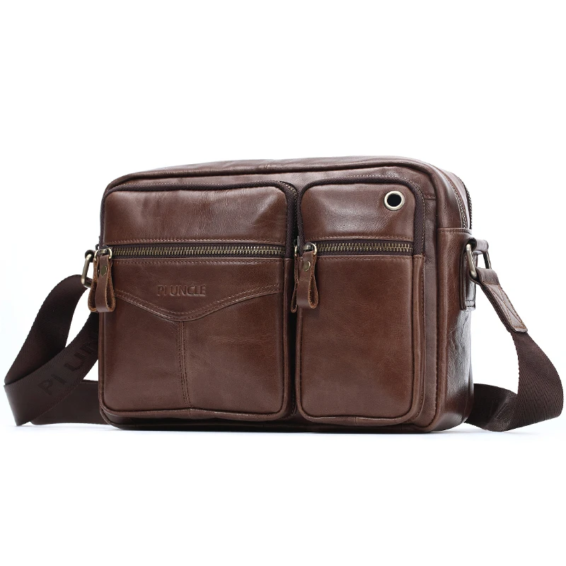 

High Quality Men Genuine Leather Shoulder Bag Fashion Music Phone Travel Bag Genuine Cowhide Leather Handbag Male Messenger Bag