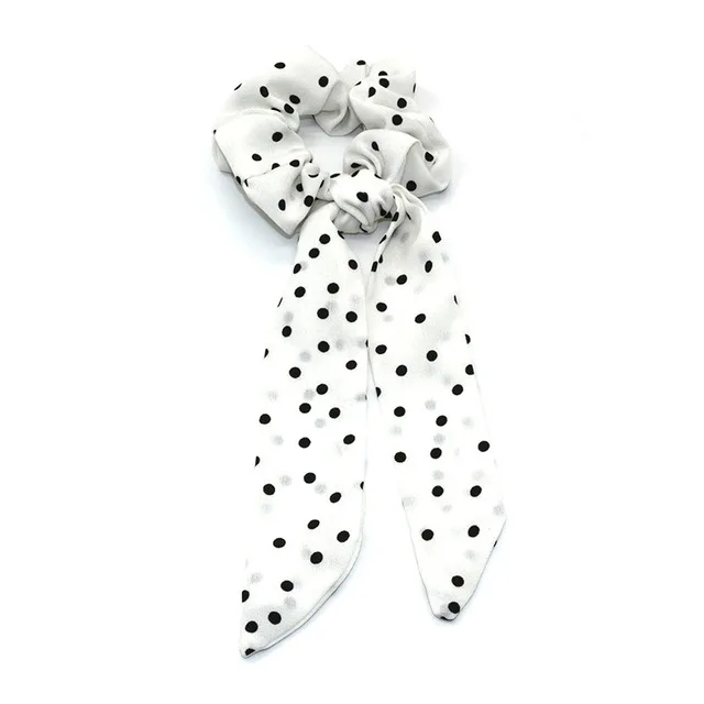 Богемный шарф с узором в горошек, ленты, галстуки, цветочные резинки для волос, Женская эластичная резинка для волос, веревка для волос, аксессуары для волос для девочек - Цвет: Белый