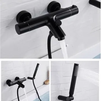 

Vidric Wall Mounted Bathroom Black Oil Brushed thermostatic Bath & Shower Faucet hand held Shower Faucet Sets Bathtub Faucet Set