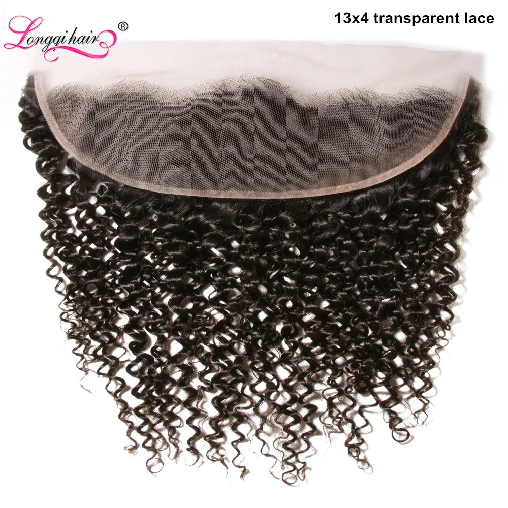 Longqi hair камбоджийские кудрявые 13x4 прозрачный шнурка человеческих волос предварительно швейцарский шнурок фронтальная закрытия 10-20 дюймов