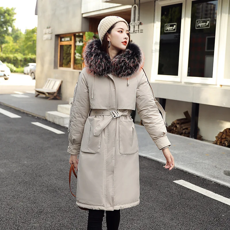 

Cotton-padded Clothes Women's 2019 Winter New Style Korean-style Mid-length Imitation Rabbit Fur Inner Wearing Parka Women's Lar