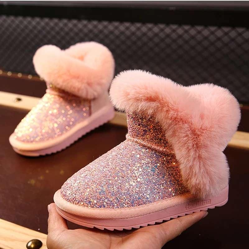 

Children snow boots girl Baby winter shoes toddler kids boot genuine leather zapato rabbit fur princess botas botte enfant fille