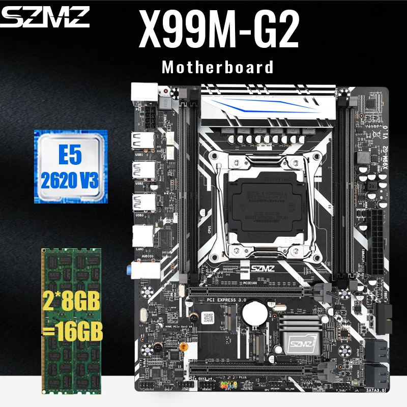 Набор материнской платы SZMZ X99 LGA2011 V3 с 2*8 = 16 Гб DDR4 2133 МГц ECC REG RAM и процессором E5 2620V3