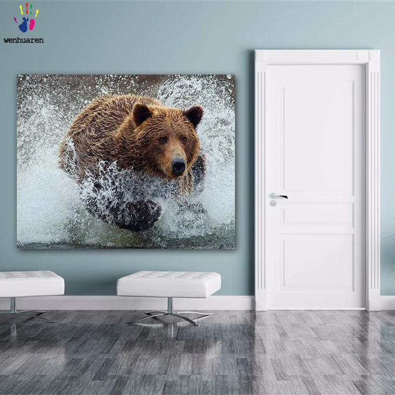 DIY картинки для раскраски по номерам с цветами медведь через изображение реки