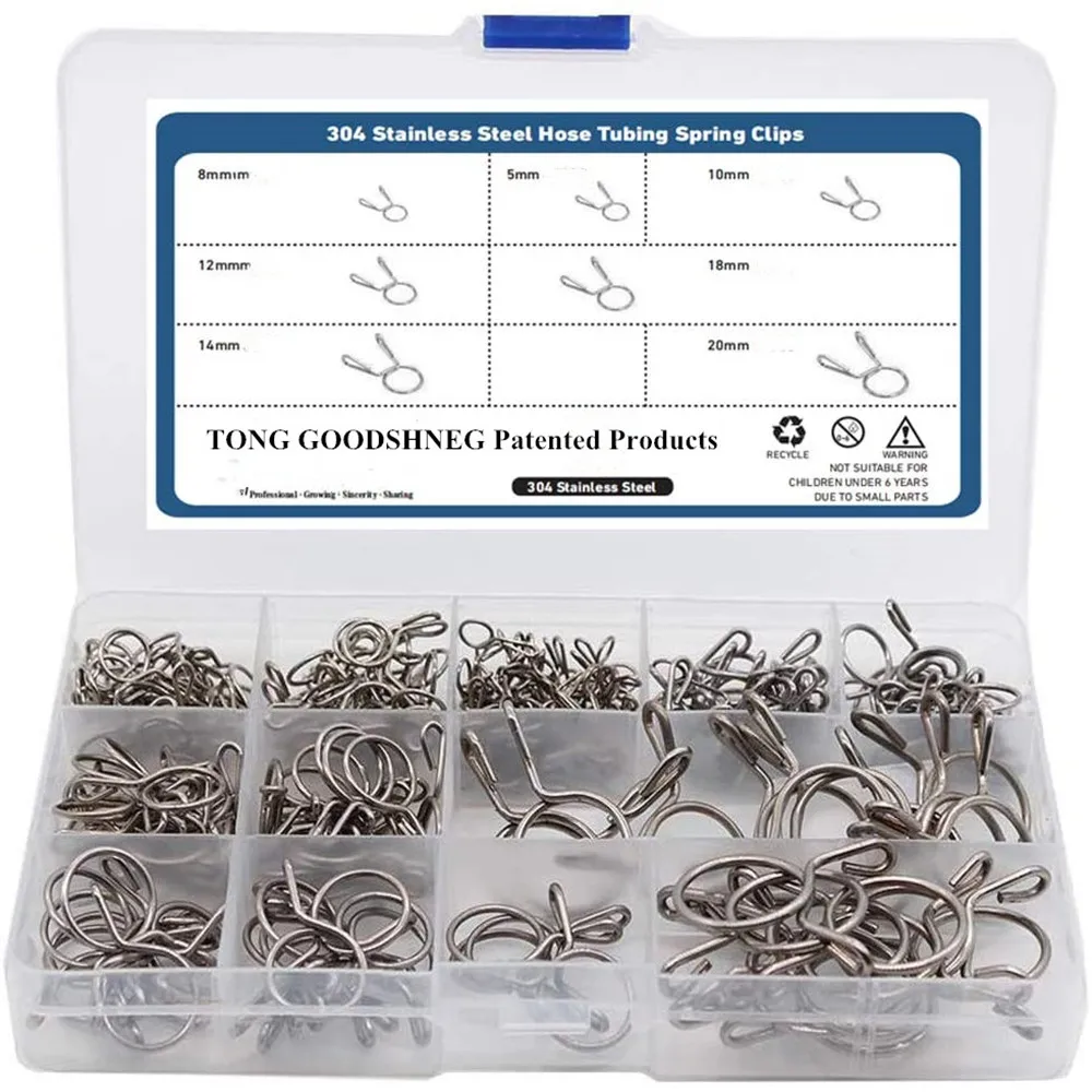 

304 Stainless Steel Hose Tubing Spring Clips Quick Fitting Hose Water Pipe Tubing Spring Clamps Assortment Kit 7 Sizes