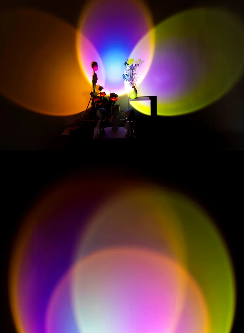 USB Rainbow Sunset Projector Atmosphere Led Night Light Study Bedside Wall Home Decoration Mini Table Lamp Bedroom Decor Anime