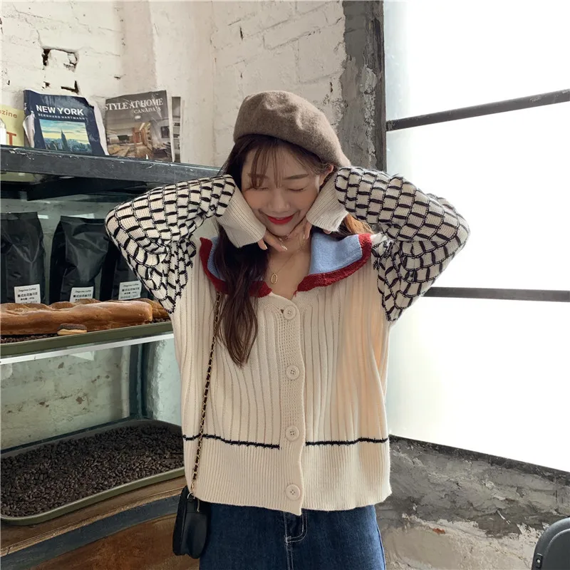 RUGOD new winter sweater cardigans for women turn down collar hollow out patchwork long sleeve knitted coat fashion femme