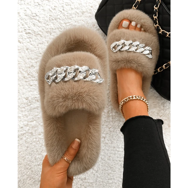 Women's Slippers Summer Sandals Real Fox Fur Slides Fluffy Flip Flops Silk  Furry Fur Slippers Indoor Fashion Shoes Flat Heels - AliExpress