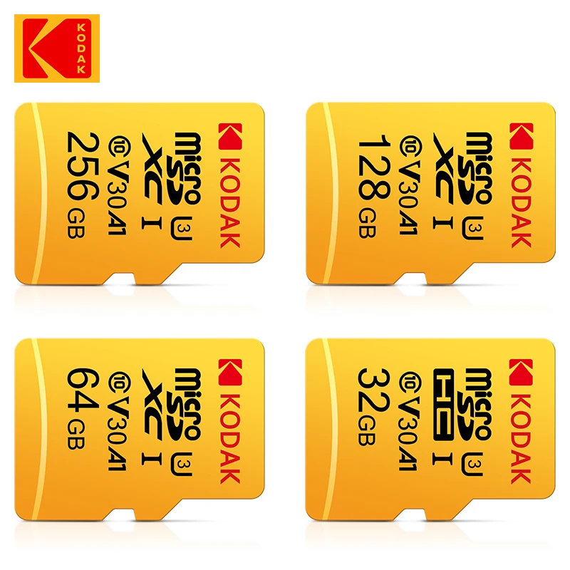 KODAK 고속 플래시 메모리 카드 및 카드 리더기, 마이크로 SD 카드, 클래스 10, 32GB, 64GB, 128GB, 256GB, U3, 4K