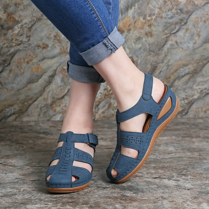 

Multicolor Handmade Hole Woman Shoes Retro Super Comfort Flat Round Toe Casual Female Sandals Platform Wedges Summer Footwear