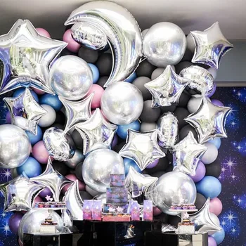 

Silver Star Moon Ballon Outer Space Birthday Party Decorations Kids Disposable Tableware Kit Cups Plates Astronaut Supplies
