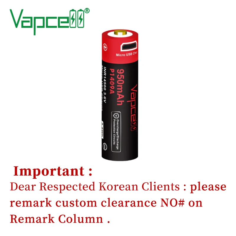 Оригинальный Vapcell INR 14500 950 мА/ч P1409A USB литий-ионная батарея 3 7 V Топ на пуговицах для