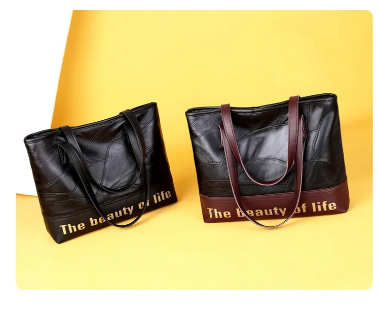 REPRCLA New Patchwork Leather Women Bag Autumn And Winter Ladies Handbag Big Capacity Shoulder Bag Casual Tote