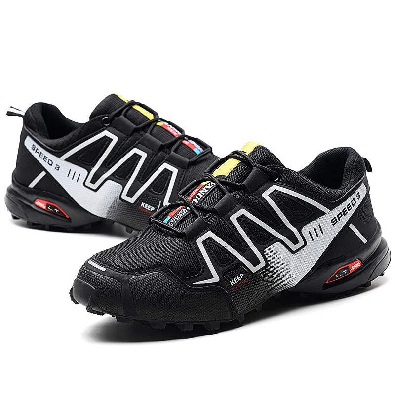 Дизайн уличная Водонепроницаемая походная обувь для мужчин скорость Размер 47 Нескользящая Мужская скальная Обувь Кроссовки Zapatillas треккинг Hombre - Цвет: Black-White 8-4
