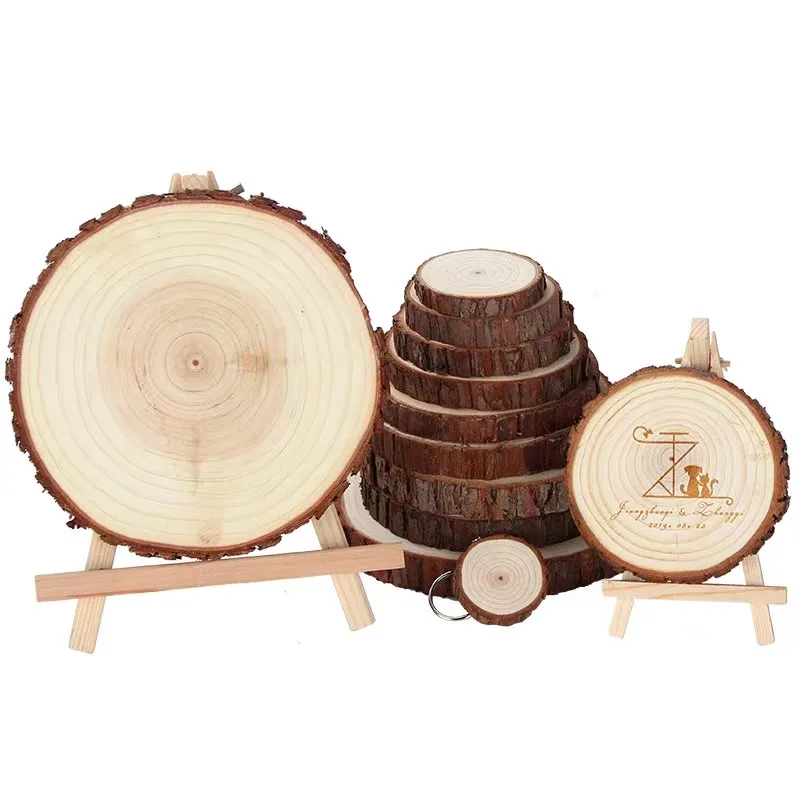 Tranches de bois naturel non finis, cercles ronds à faire soi-même avec écorce d'arbre, disques de bûche, jouet pour décoration intérieure, figurines faites à la main, 1/2 pièces, 8-15CM