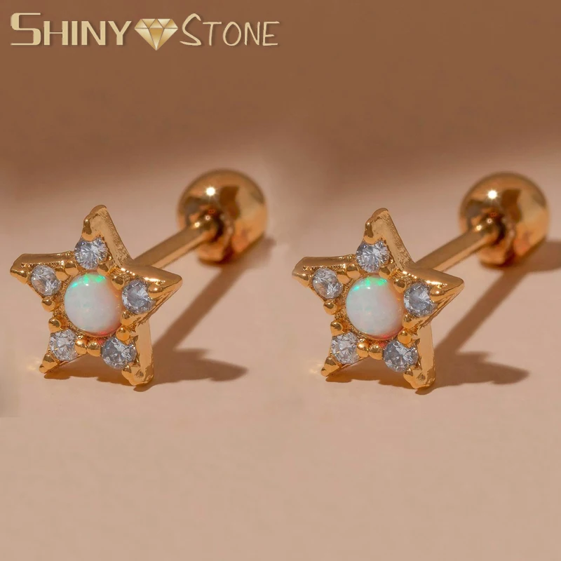 Gioielli Per Orecchini Penetranti In Argento Sterling 925 Di Moda Delicata Minimale Clear Cz Opal Star Round Cartilagine Screw Ball Back Jewelry