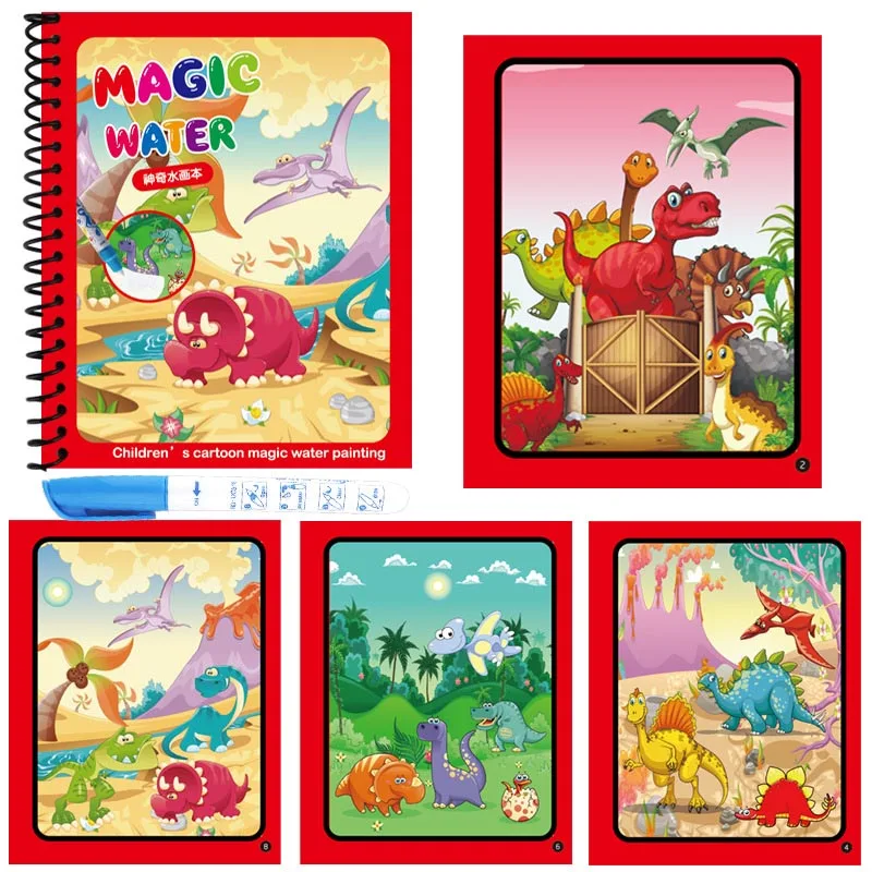Волшебная водная книга для рисования, раскраска, волшебная ручка для рисования, доска для рисования для детей, игрушки, подарок на день рождения - Цвет: Dinosaur