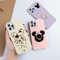 Lovely Cartoon Case For iPhone 12 11 XS Pro Max XR X 7 8 6s 6 Plus 12 Mini 5S SE SE 2020 5 Finger Ring Holder Candy Color Cover