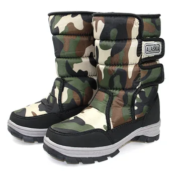 

Fashion Winter Girls Boys Thicken Plush Keep Warm High Camouflage Snow Boots Children Platform Waterproof Big Kids Cotton Shoes