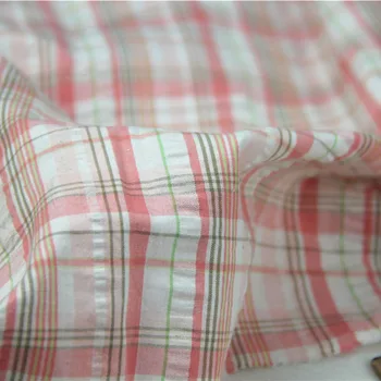 

PINK Green Lattice Check 100% Cotton Yarn Dyed Seersucker Fabric for Summer Handwork Apparel Shirt Blouse Dress Cushion Tissue