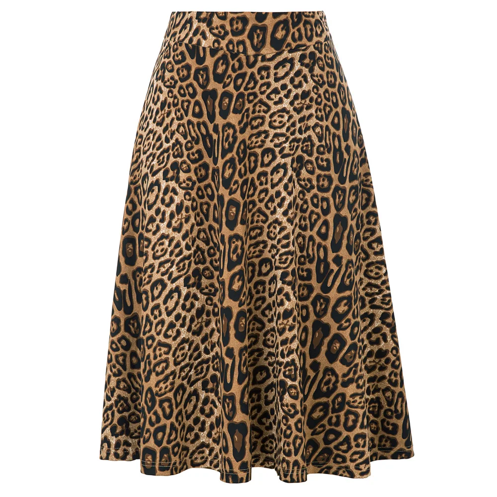 

Women skirt Snake/Leopard Pattern High Waist Flared skirts sexy elegant mid-calf skater sweet ladies girl fall new A-line Skirt