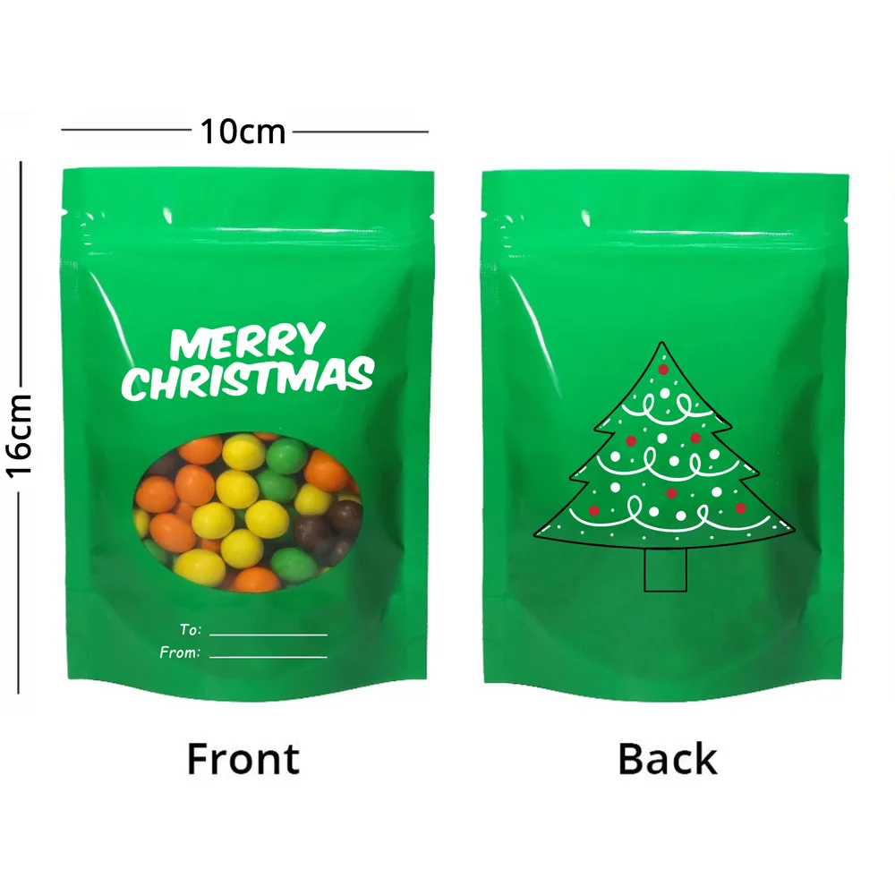 50 шт./лот, рождественские подарочные пакеты, различные дизайны, пластиковые пакеты для хранения, стоячие пакеты на молнии для рождественского подарка