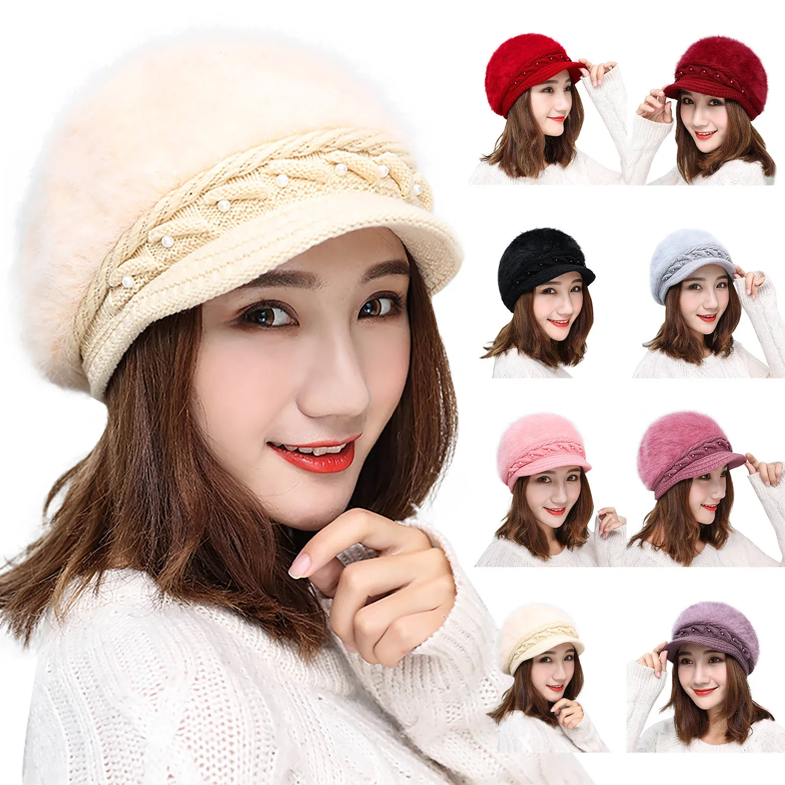 

Berets Caps For Women Winter Outdoor Warm Solid Knitted Hat Beret Baggy Beanie Hat Slouch Ski Cap Gorros Female беѬе женский 5*